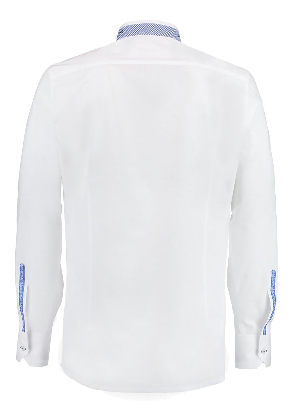 Trachtenhemd Moschen-Bayern Herrenhemd Wiesn-Hemd Trachtenhemd Weiß-Blau Stickerei Stehkragen Hirsch FIT SLIM Langarm Herren