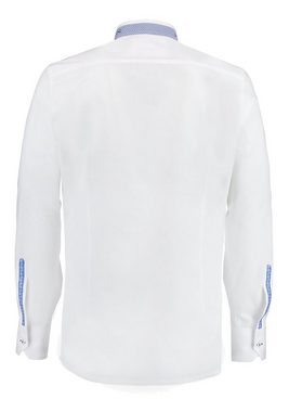 Moschen-Bayern Trachtenhemd Trachtenhemd Herren SLIM FIT Stehkragen Wiesn-Hemd Hirsch Stickerei Herrenhemd Langarm Weiß-Blau