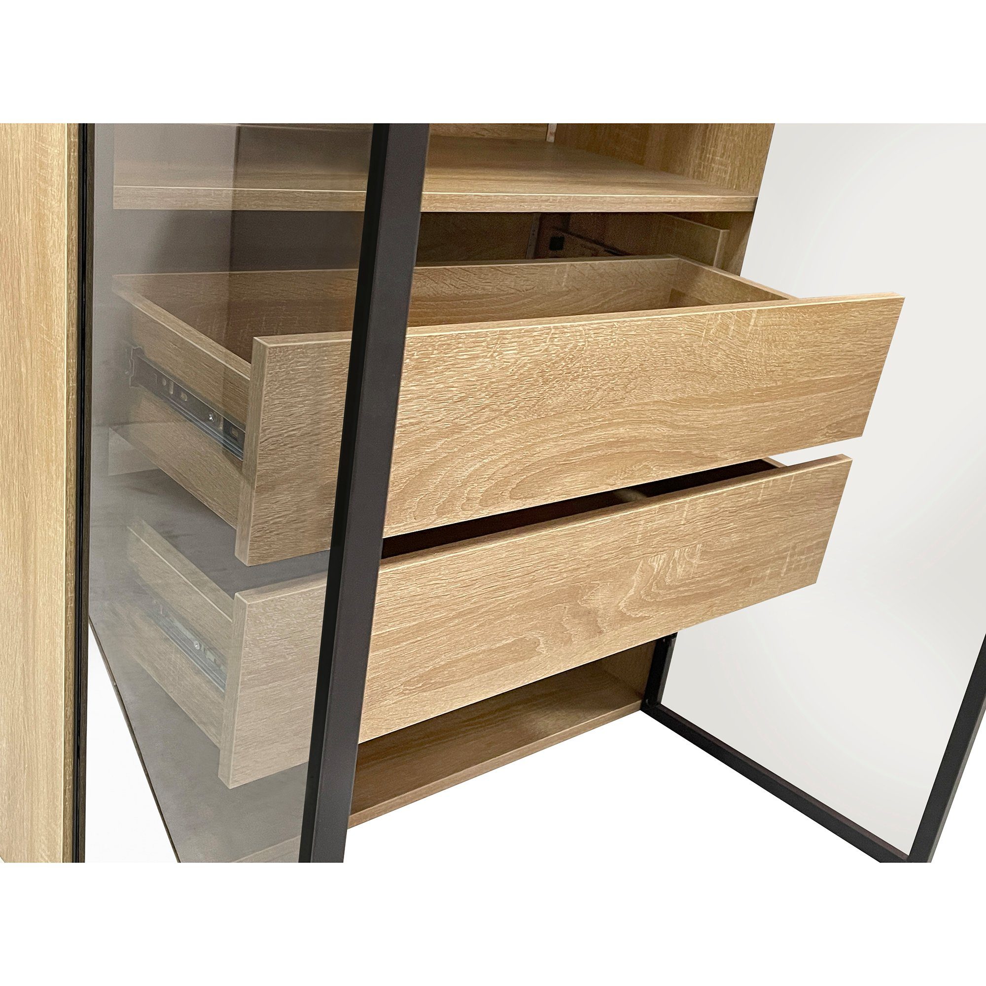 Merax Vitrine mit Glastüren (1-St) Badezimmerschrank mit LED,Mehrzweckschrank,Bücherschrank,Höhe 155cm – Bild 5 von 5