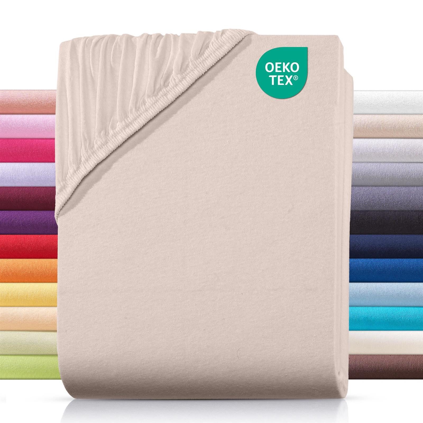 Carpe Sonno Spannbettlaken Jersey 90x200 100x200 120x200 140x200 160x200 180x200 200x200 70x140, Jersey, Gummizug: rundum, (1 Stück), Baumwoll Babybett Spannbettlaken 70x140 Baby Laken Beige