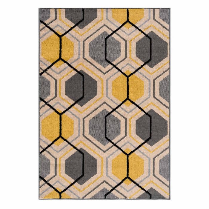 Teppich Teppich modern Design gelb Sehrazat rechteckig Höhe: 5 mm Design geometrisch Waben Muster für Wohnzimer Esszimmer Schlafzimmer Kinderzimmer Garderobe & Flur Arbeitszimmer Gästezimmer