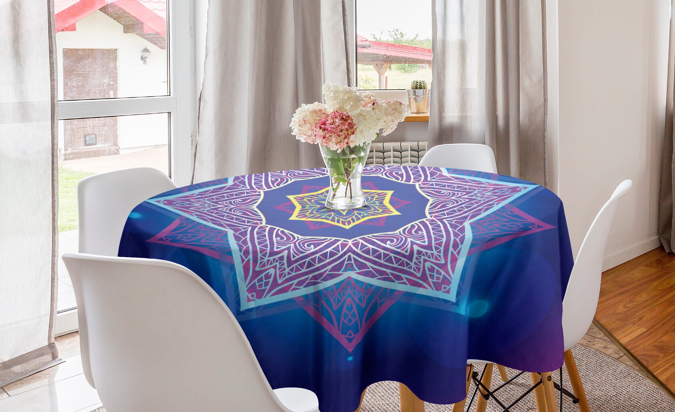 Tischdecke für Abdeckung Kreis Küche Stern-Mandala Tischdecke Dekoration, Orientalische Kunst Esszimmer Abakuhaus Folklore