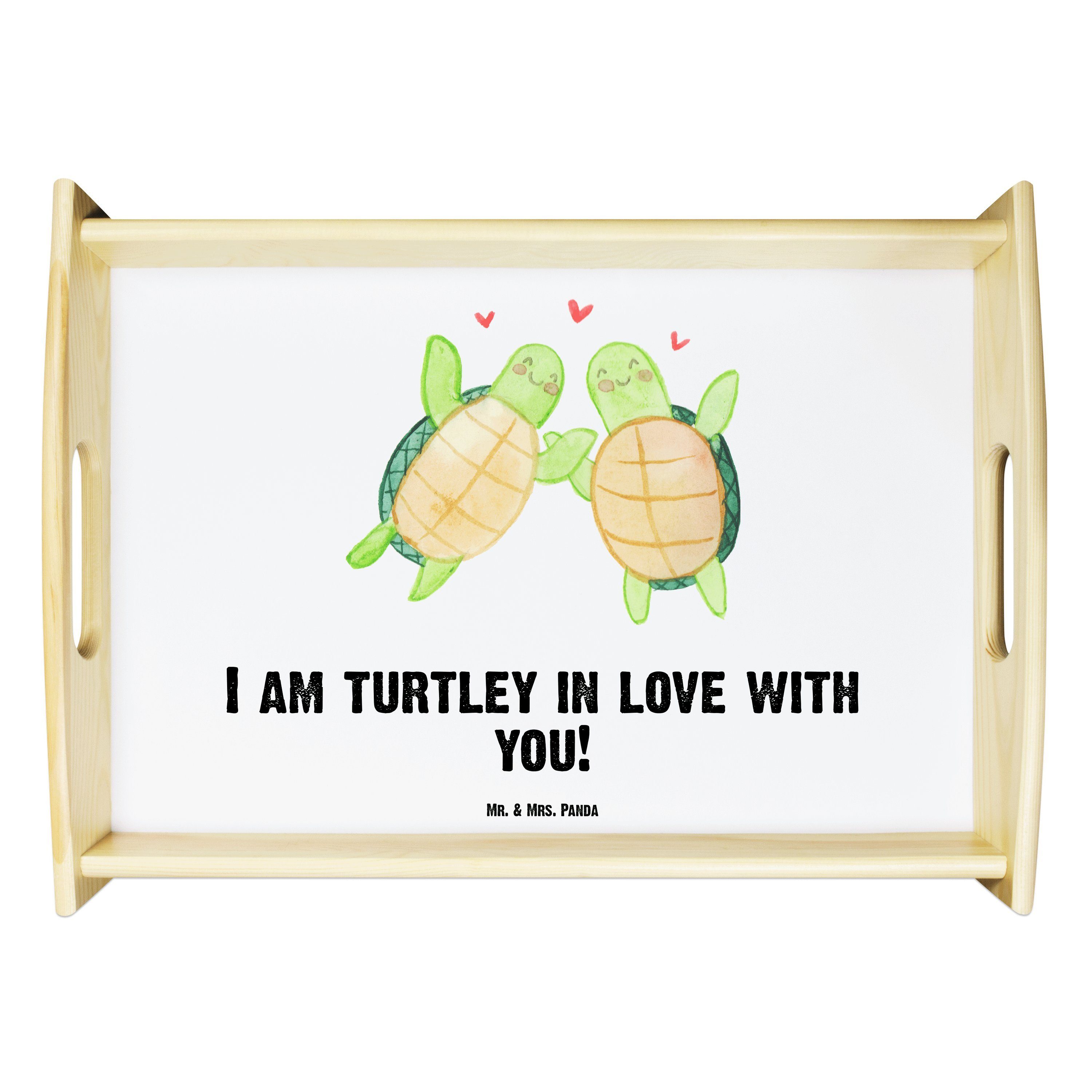 Mr. & Mrs. Panda Tablett Schildkröten Paar - Weiß - Geschenk, Tablett, Holztablett, Dekotablet, Echtholz lasiert, (1-tlg)