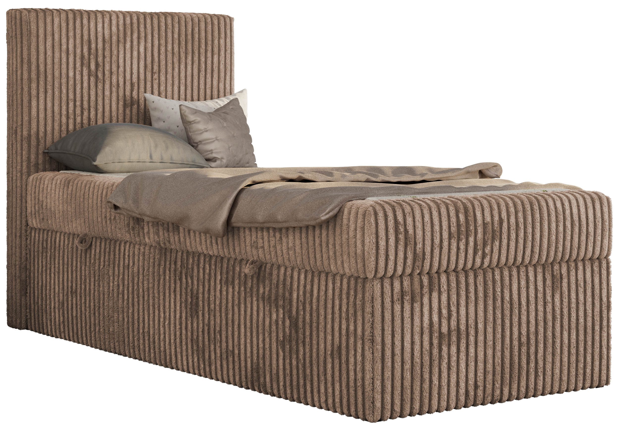 MKS MÖBEL Jugendbett TILIO (Set, T30 Schaum, 7 Härtezonen), Jugendbett 90x200, Stauraum, hohe Kopfteil, Multipocket-Matratze