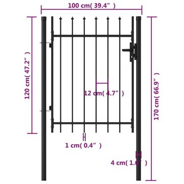 vidaXL Gartentor Zauntor Einzelflügel mit Speerspitzen Stahl 1 x 1,2 m Schwarz