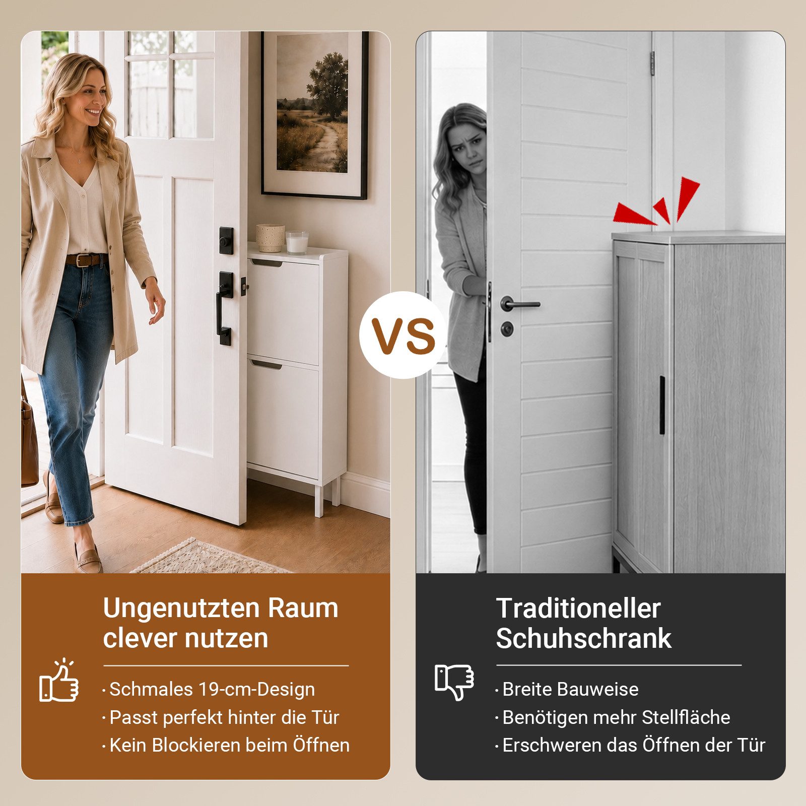 SoBuy Schuhkipper FSR151, Schuhschrank schmal, Schuhregal Schuhkipper, Schuhkommode Weiß, Schuhkipper schmal, nur 19 cm tief, für Kleine Wohnungen, Enge Flure