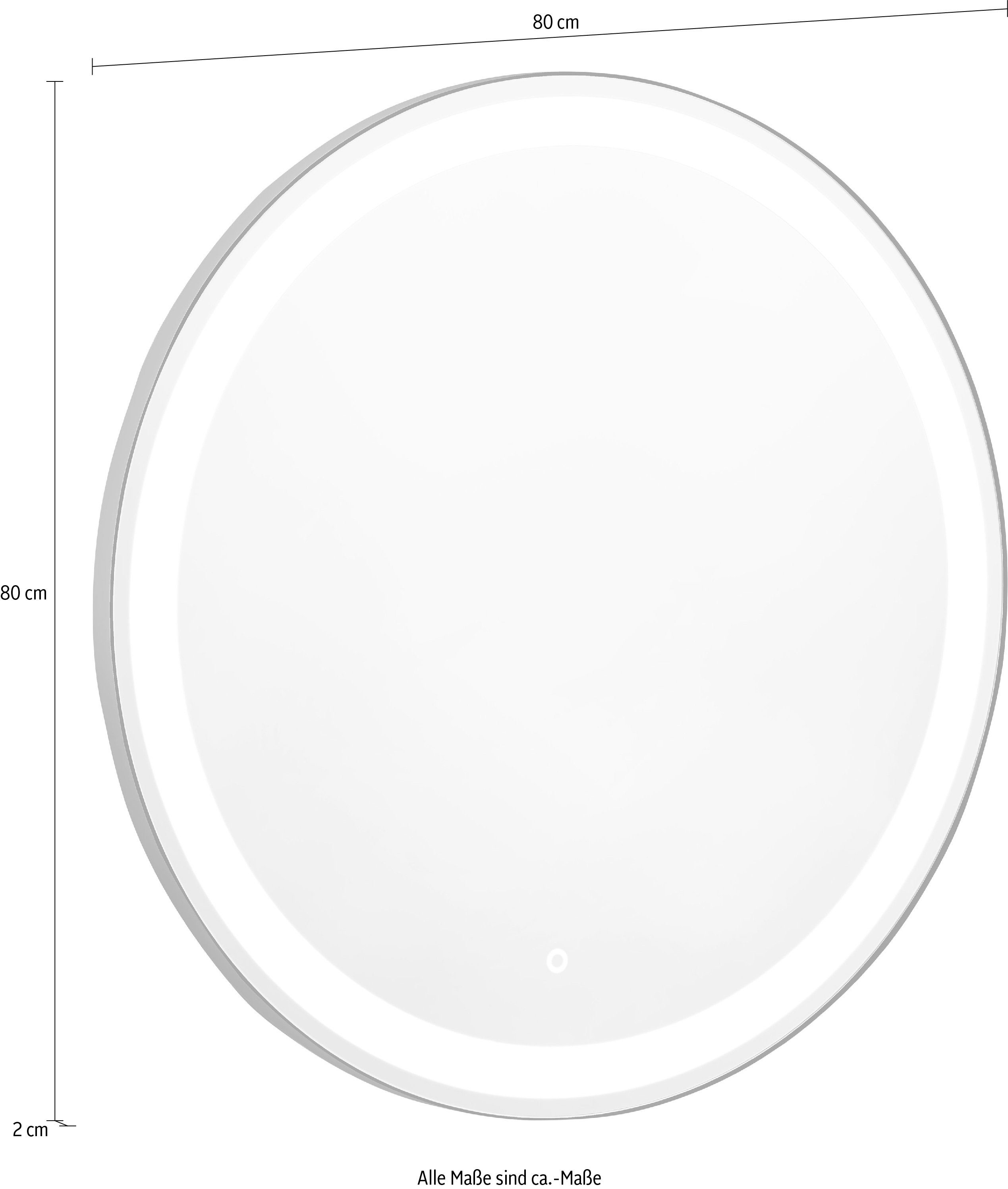 Badspiegel LED Spiegel Cervo (Komplett-Set, 1-St), Runder schwarzem Rahmen Spiegel mit