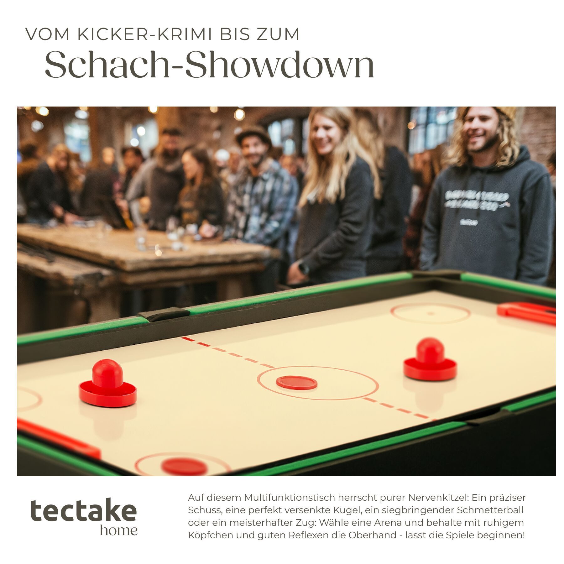tectake Spieltisch Multigame-Tisch, umfangreiches Zubehörset, 125 x 123 x 83 cm, (Kombi-Spieltisch SirGameALot), 15in1, strapazierfähiges MDF, höhenverstellbare Füße