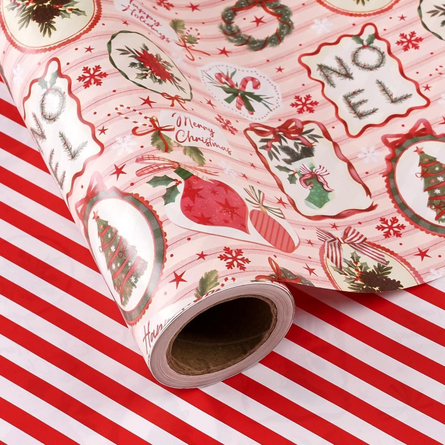 LuxusKollektion Geschenkpapier Geschenkpapier Weihnachten gestreift rosa-rot