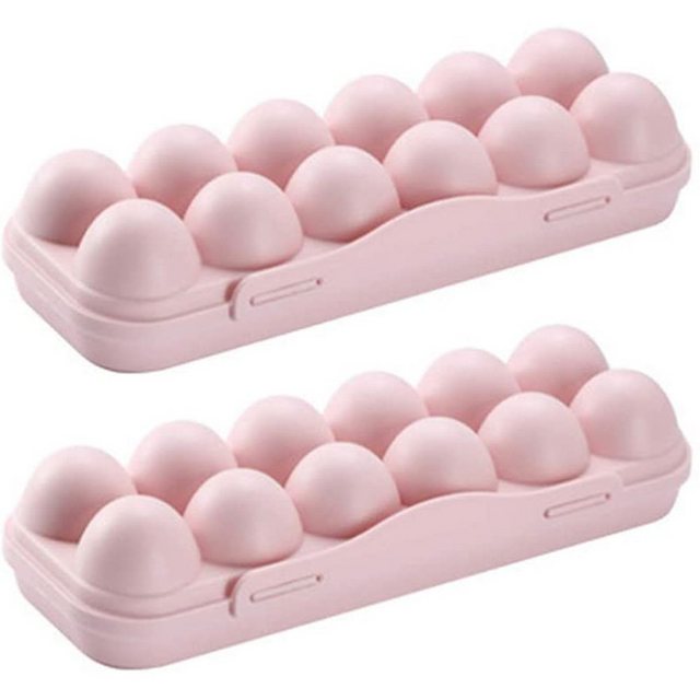 BEARSU Eierkorb “2 Stück Kühlschrank Ei Halter Tablett Kunststoff 12 Eier Fällen Aufbewahrungsbox Ei Container Eierablage Ei Lagerung Veranstalter mit Deckel”
