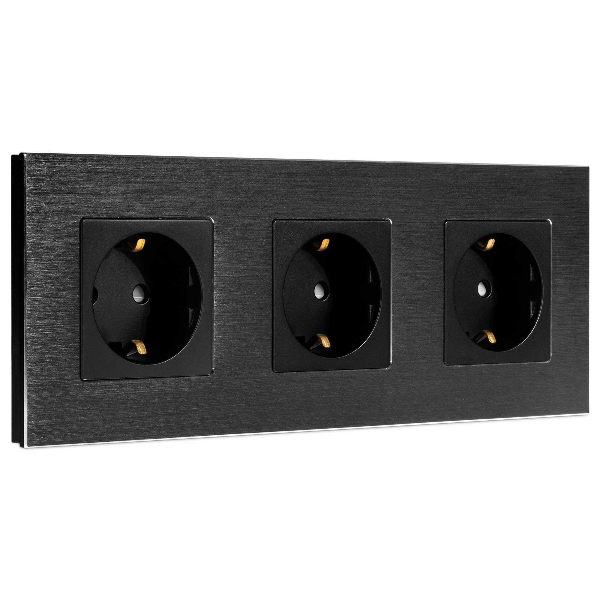 Navaris Steckdose Alu Schuko Steckdose dreifach - Design Einbau Wandsteckdose - Schwarz, 1-St.