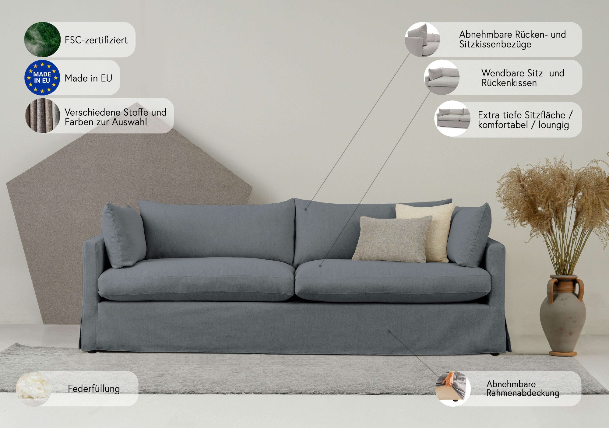 OTTO home 3-Sitzer Joucas, Hussensofa, Breite 244 cm, extra tiefe Sitzfläche, mit Faserball-Füllung für mehr Sitzkomfort – Bild 3 von 5