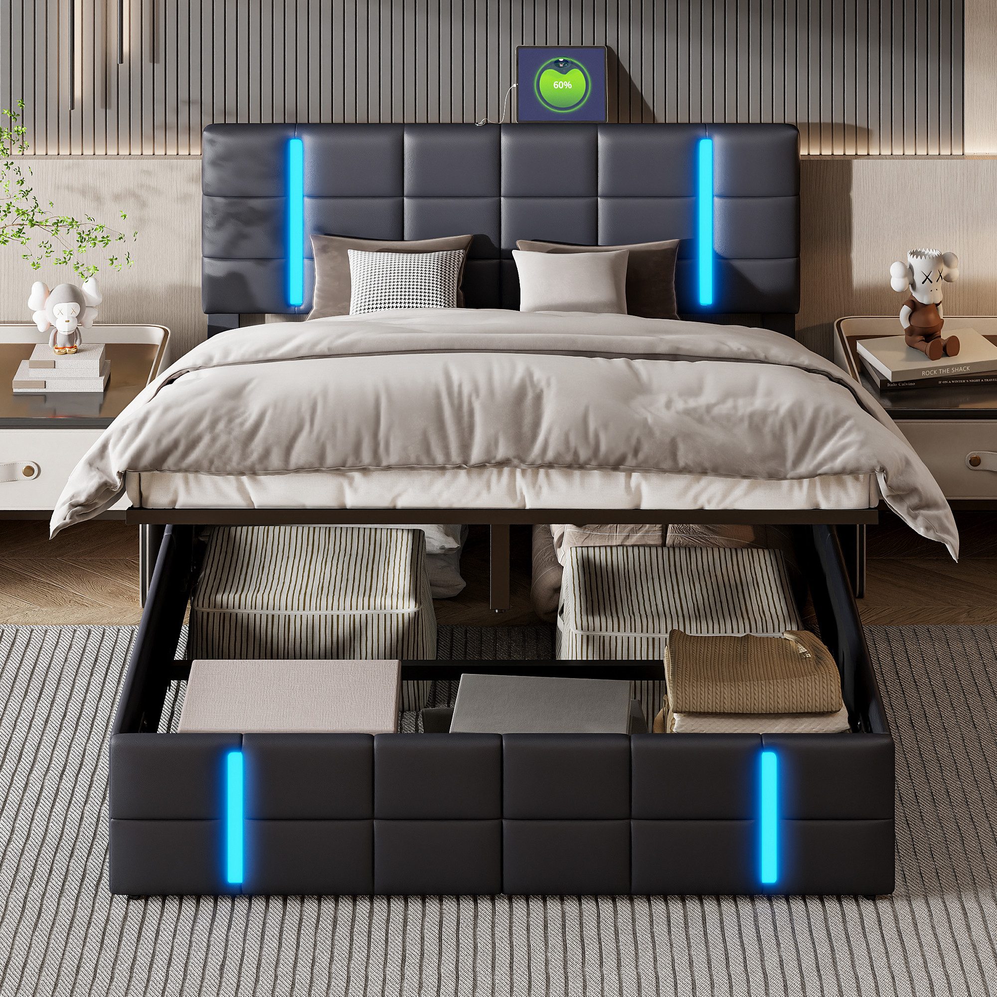 FUROKOY Stauraumbett Polsterbett Doppelbett mit LED-Beleuchtung günstig online kaufen