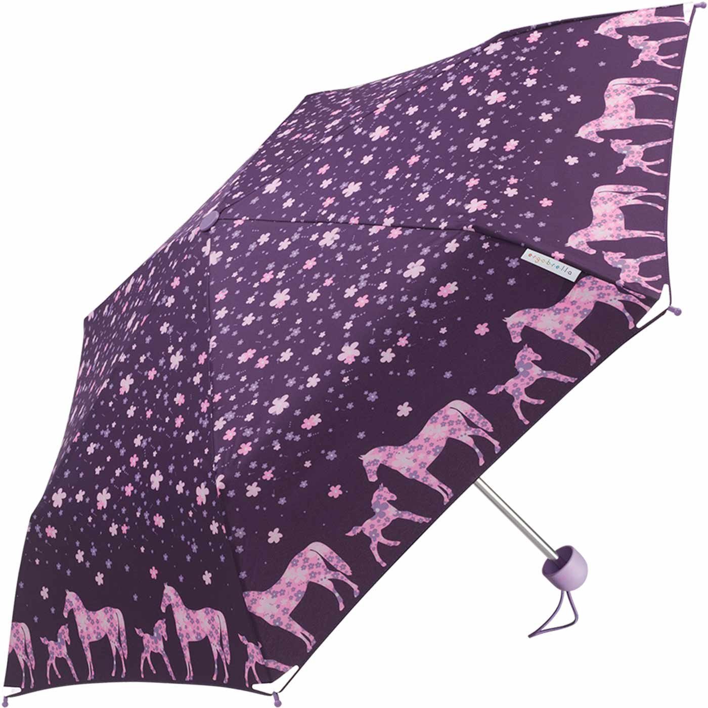 und fantasievoll farbenfroh Taschenregenschirm HAPPY RAIN Basic reflektierend bedruckt, Kinderschirm Mini