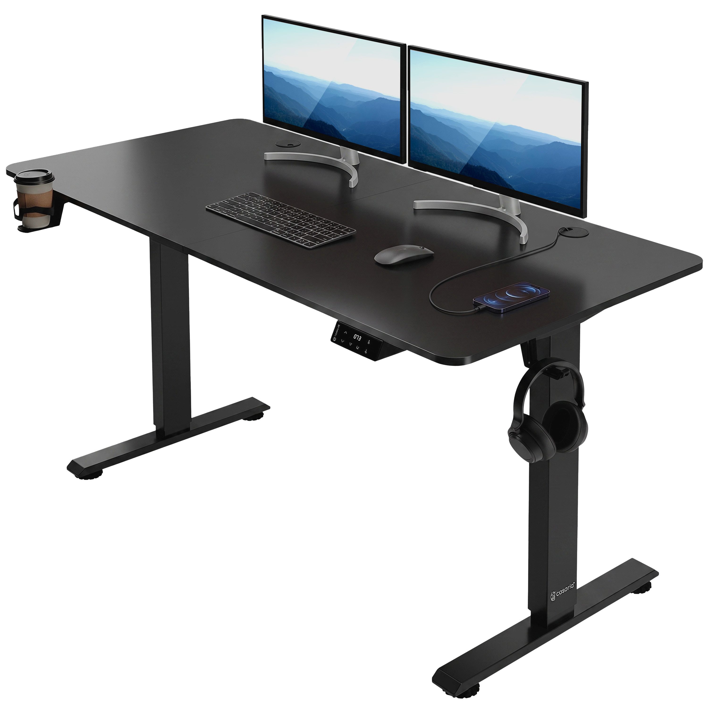 Casaria Schreibtisch, Elektrisch 140x60cm LCD- Display 80kg Belastbarkeit Büro Mattschwarz
