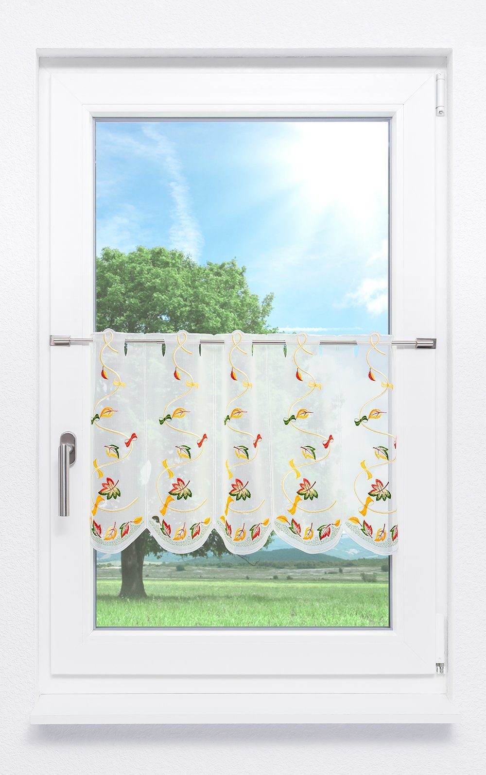 Plauener Spitze® Scheibengardine Herbstgirlande (1 St), transparent, HxB 40x48cm