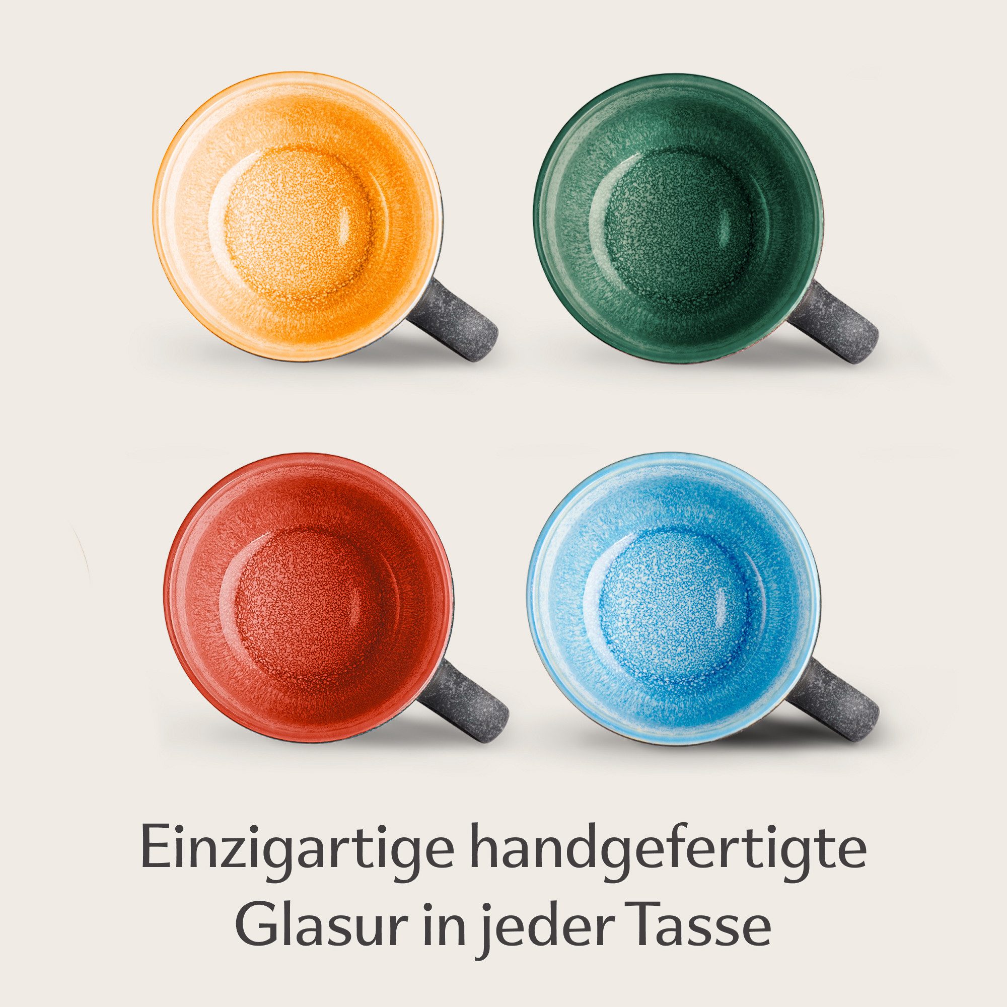 Cosumy Cappuccinotasse Kaffeetassen 4er Set aus Keramik - 350ml, 4-tlg., Keramik, Warm