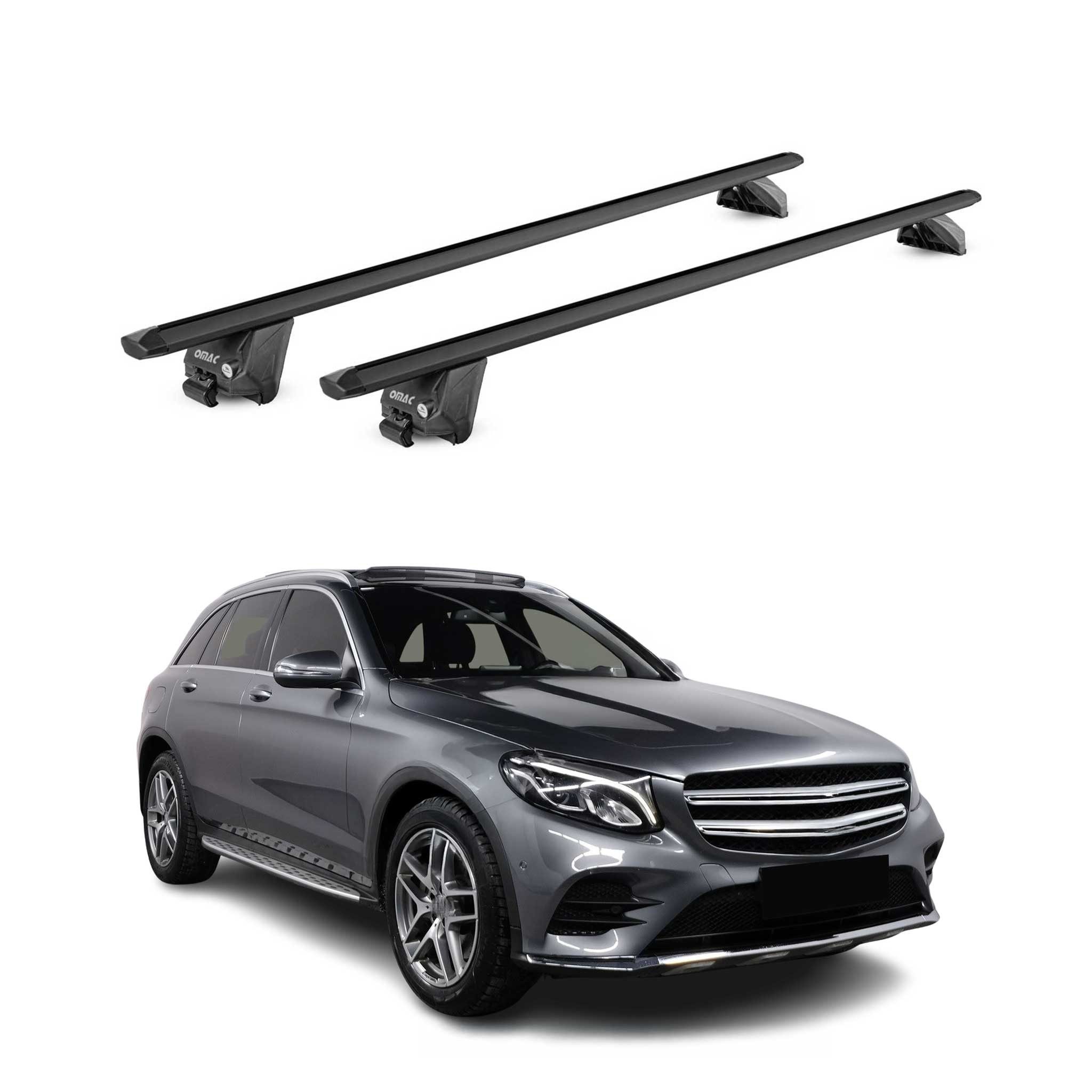 OMAC Dachträger Gepäckträger für Mercedes GLC X253 2015-2021 Alu Schwarz 2 tlg ABE (2-St), Wasserbeständig,Abnehmbar,Multifunktional,Leichtgewichtig