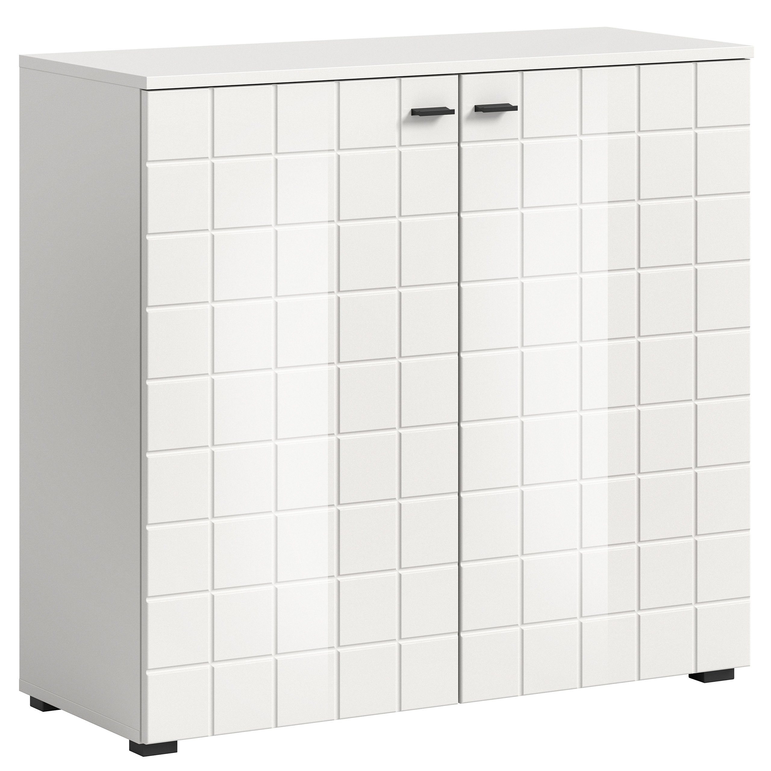 Newroom Kommode Weiß 86 cm, Kommode Weiß Hochglanz Sideboard Highboard Modern Elegant Wohnzimm...