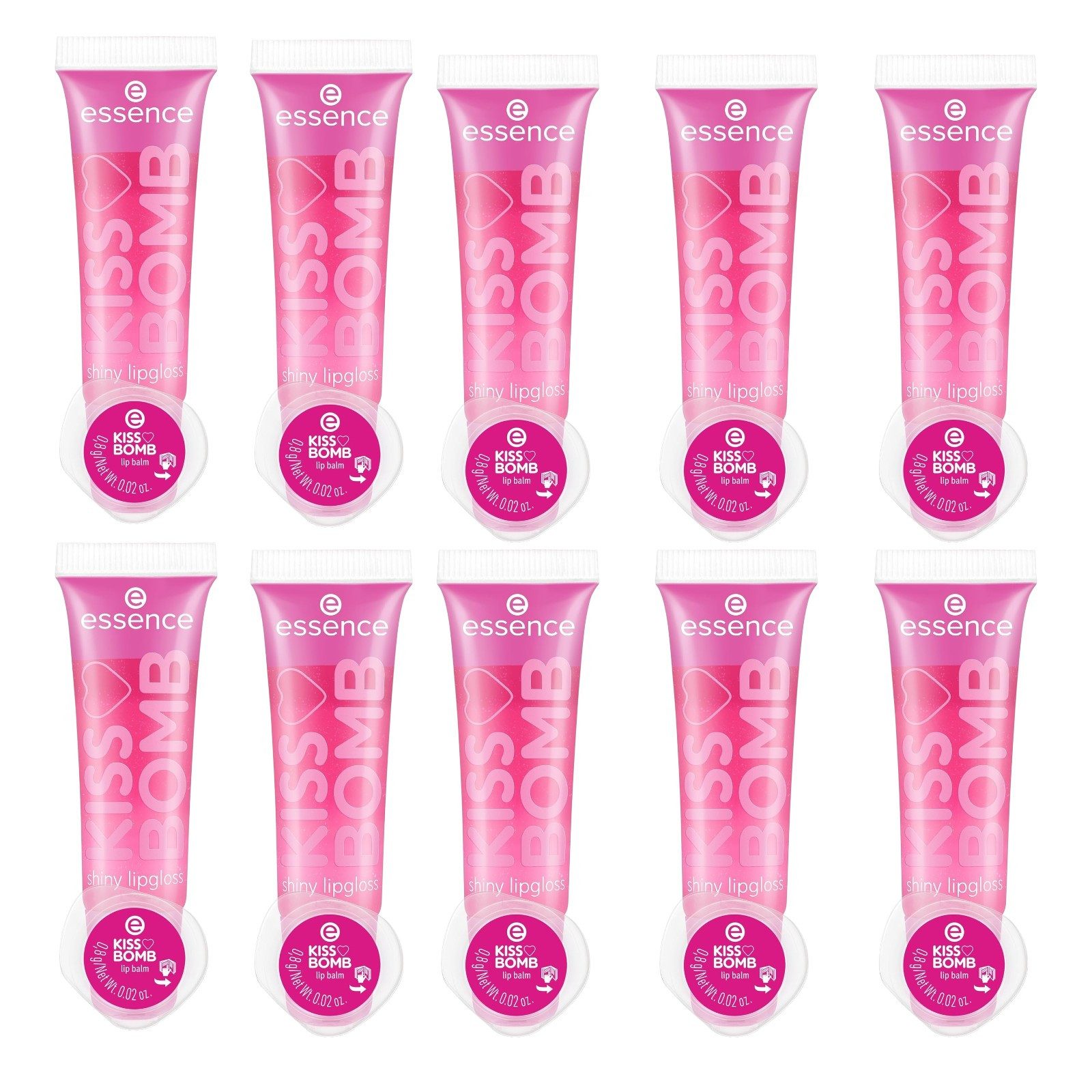 Essence Lipgloss-Set KISS BOMB shiny lipgloss und lip balm, Nr. 01, Pink, 10-tlg., 2-in-1