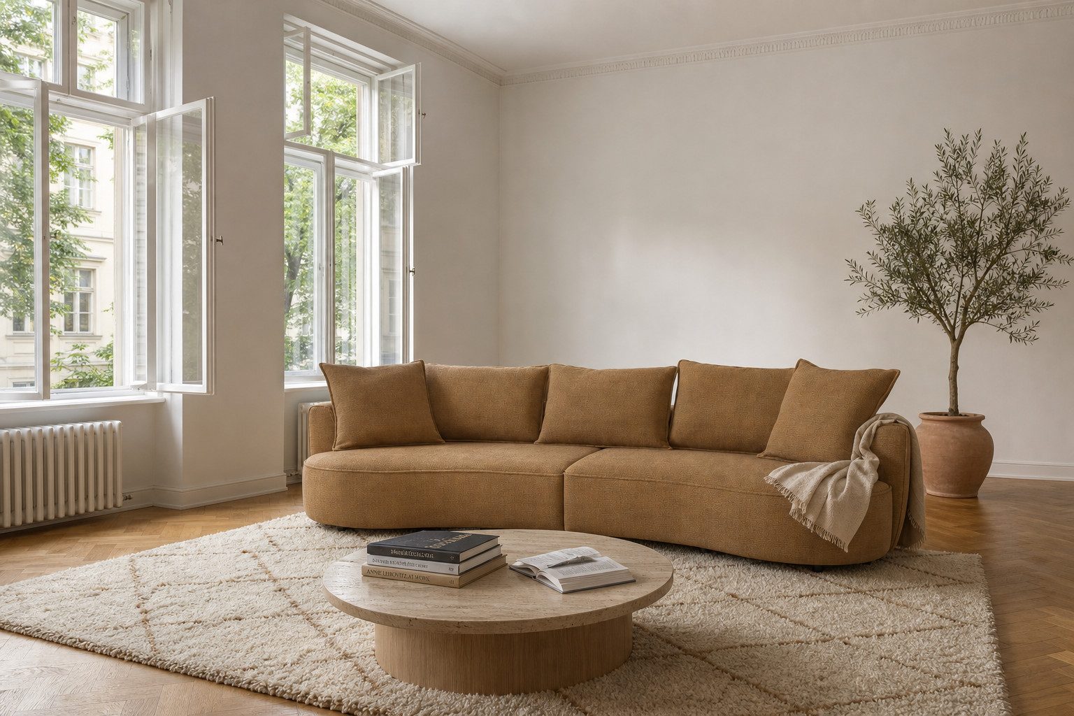 foamnova 4-Sitzer Mantua, fließende Formen, großzügige Sitzfläche, Breite 296 cm, 5 Kissen inklusive, frei im Raum stellbar