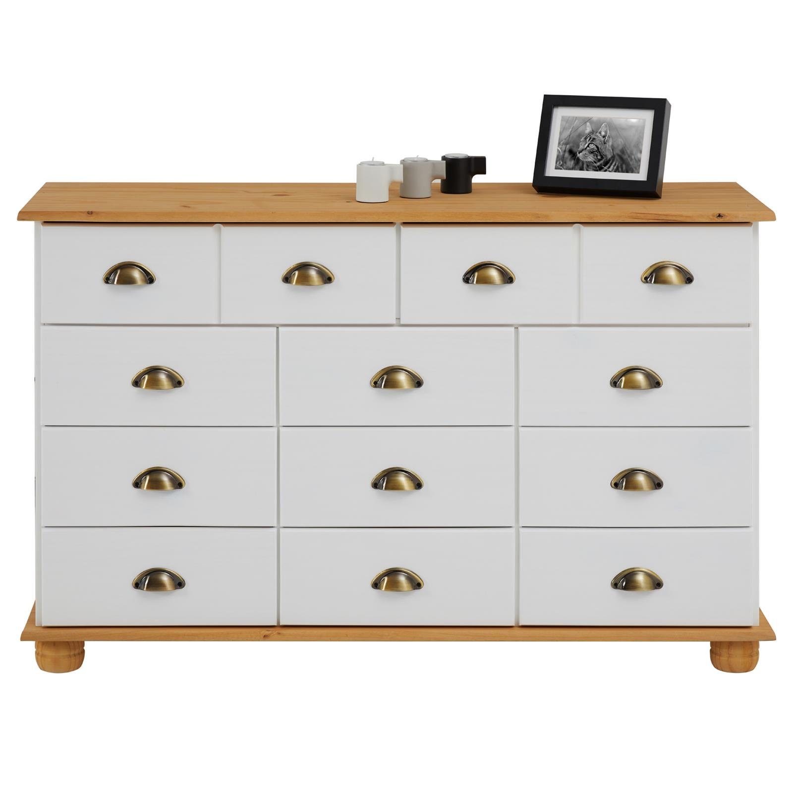 IDIMEX Kommode COLMAR, Schubladenkommode mit Muschelgriff, Sideboard Massivholz weiß/braun