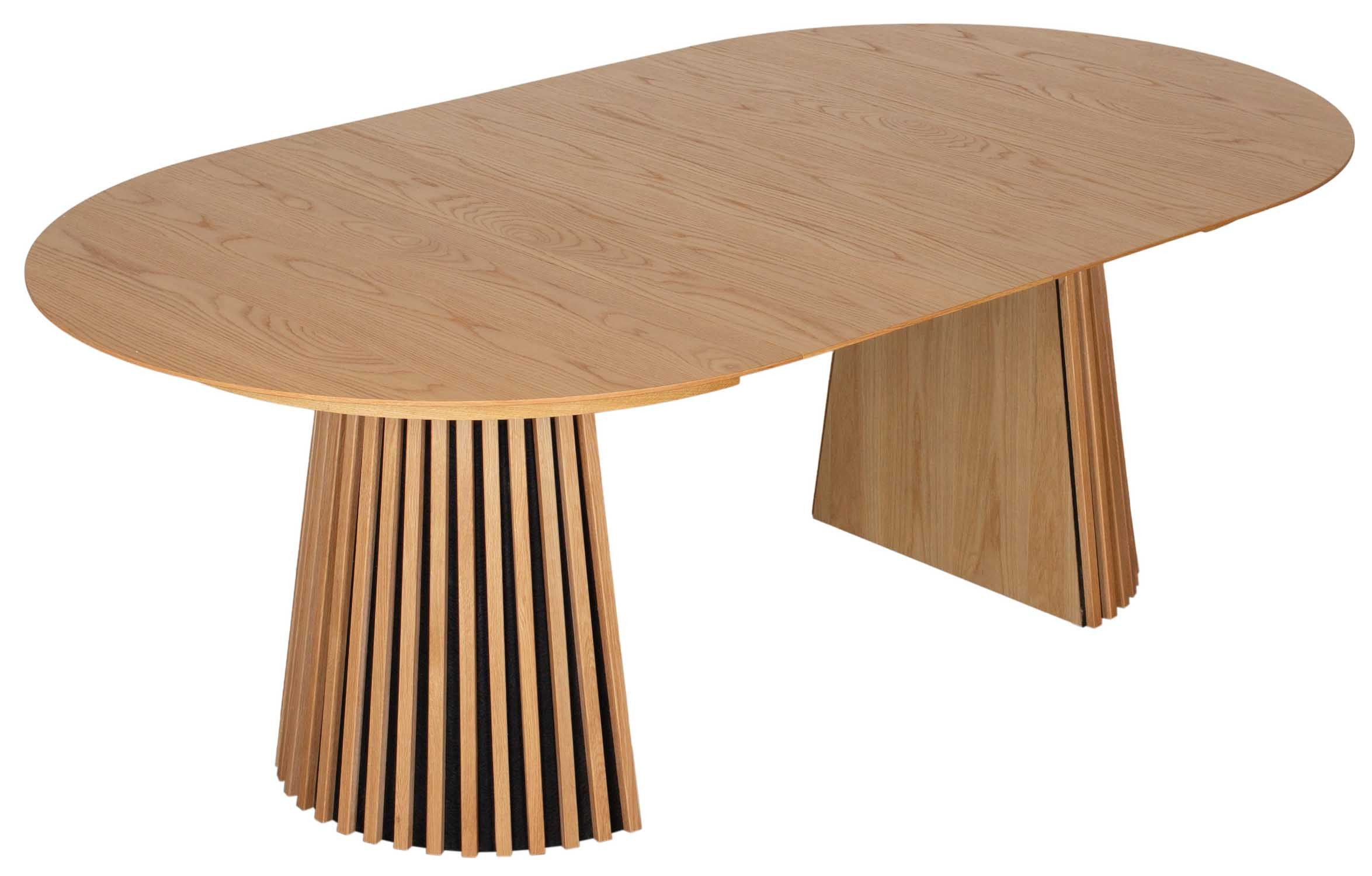 MR.DEKO Esstisch Oria oval Eiche Natur 120–210x120 cm ausziehbar FSC® (Küchentisch für Esszimmer & Wohnküche, 2-St), Tisch ausziehbar & zwei Einlegeplatten – modern & natürlich