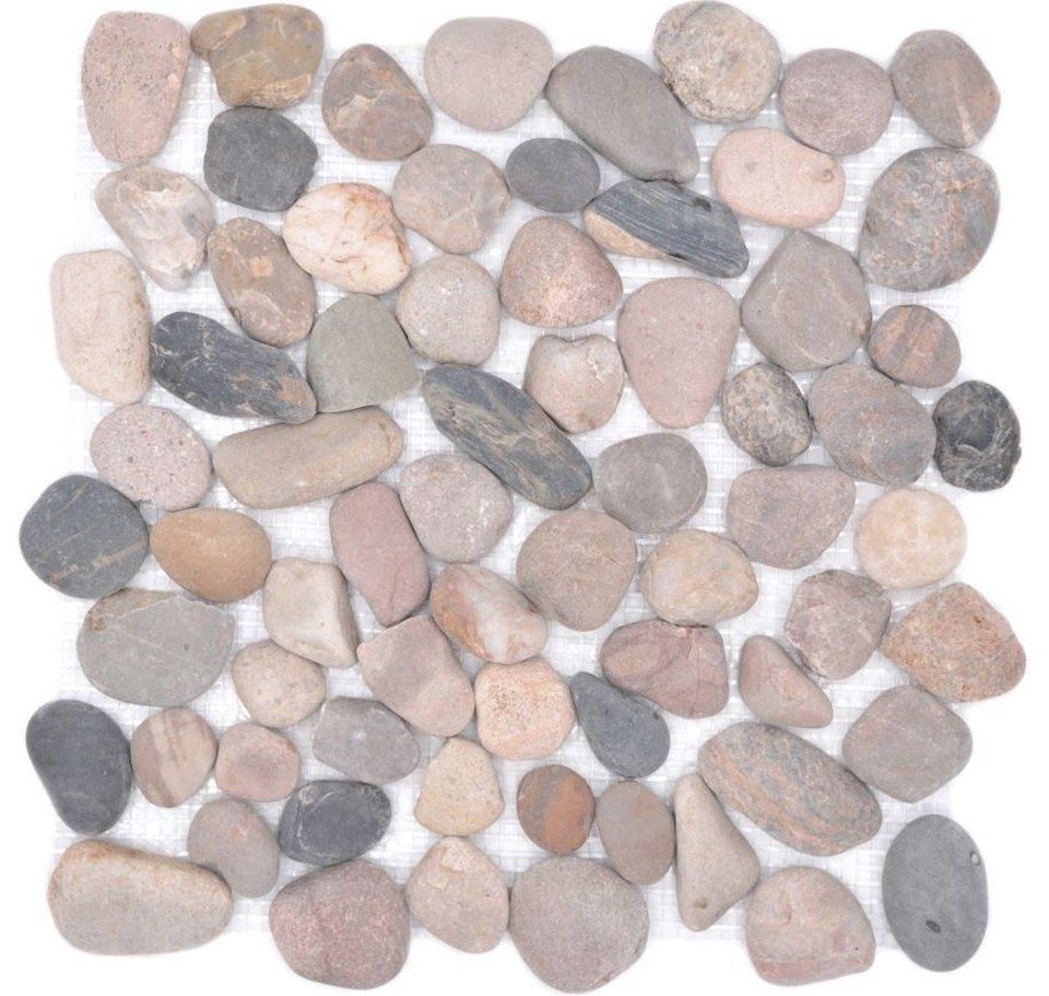 Mosani Mosaikfliesen Flußkiesel gewölbt beige grau schwarz creme anthrazit Duschwand Küche