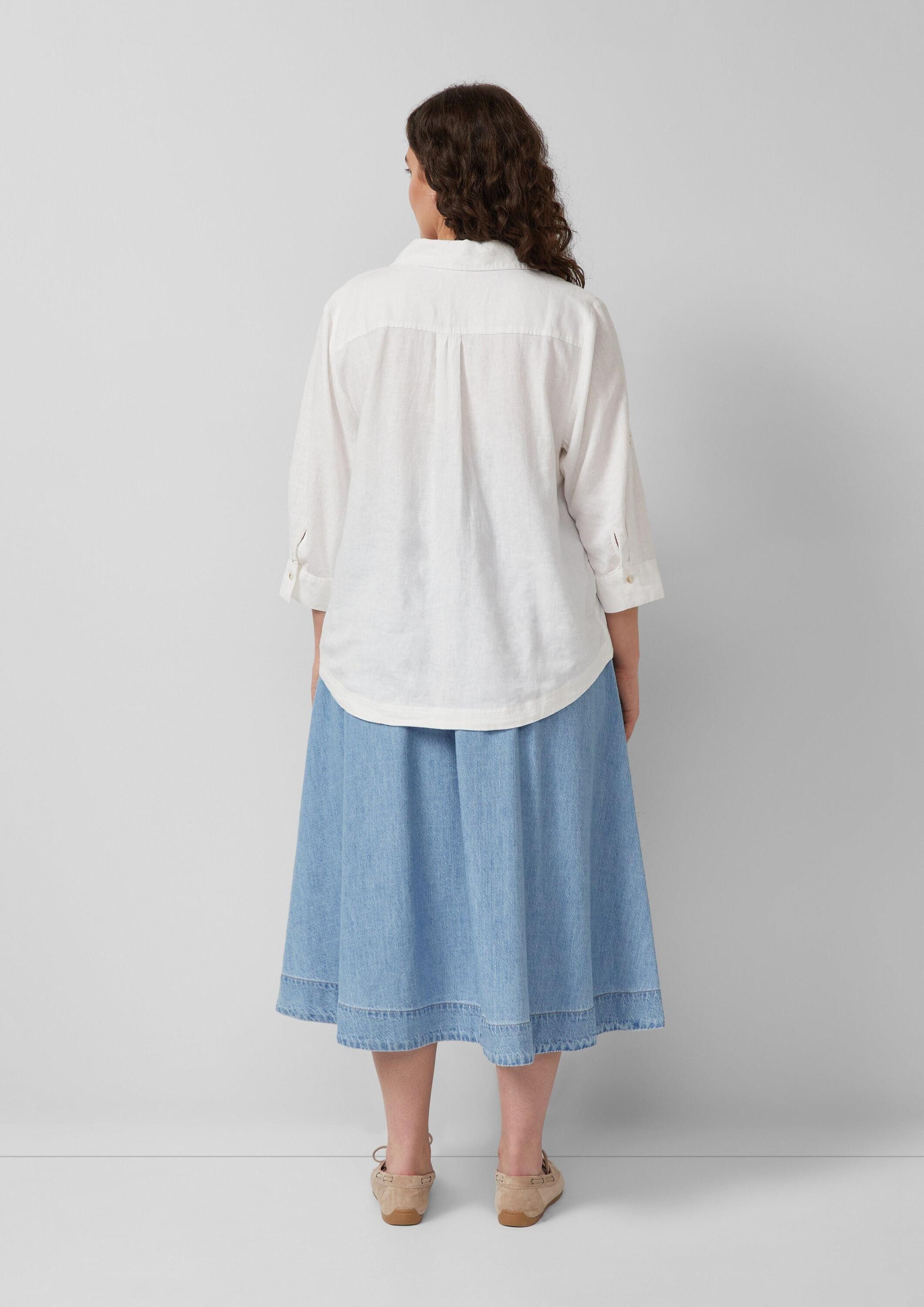 s.Oliver Kurzarmbluse Bluse Leinenmix-Bluse mit 3/4-Ärmeln und Turn-up