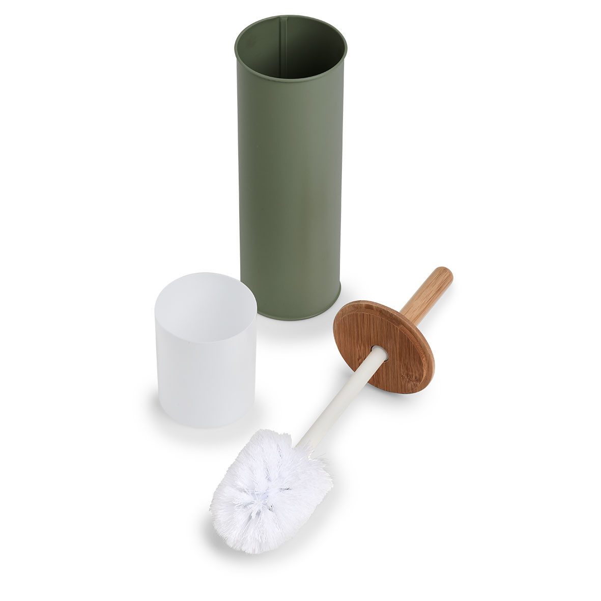 Basera® WC-Garnitur WC Bürstengarnitur aus Metall mit Bambusgriff, (1-tlg), olivgrün, Ø10 x 38,4 cm – Bild 2 von 3