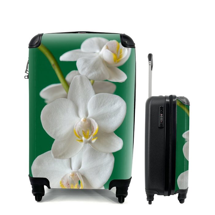 MuchoWow Handgepäckkoffer Orchidee mit grünem Hintergrund 4 Rollen Reisetasche mit rollen Handgepäck für Ferien Trolley Reisekoffer