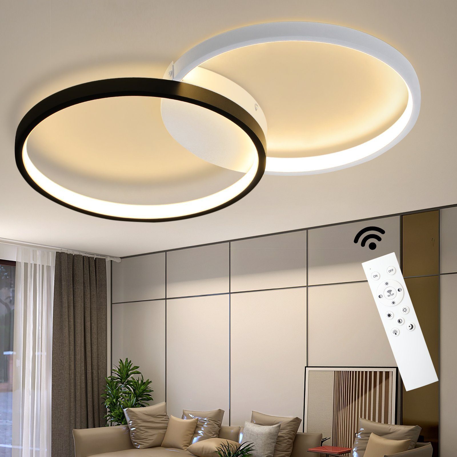 ZMH LED Deckenleuchte 2 Rahmen Dimmbar mit Fernbedienung, Farbtemperatur einstellbar, LED fest integriert, Kaltweiß, Neutralweiß, Warmweiß, Deckenlampe für Wohnzimmer Schlafzimmer Küche Flur