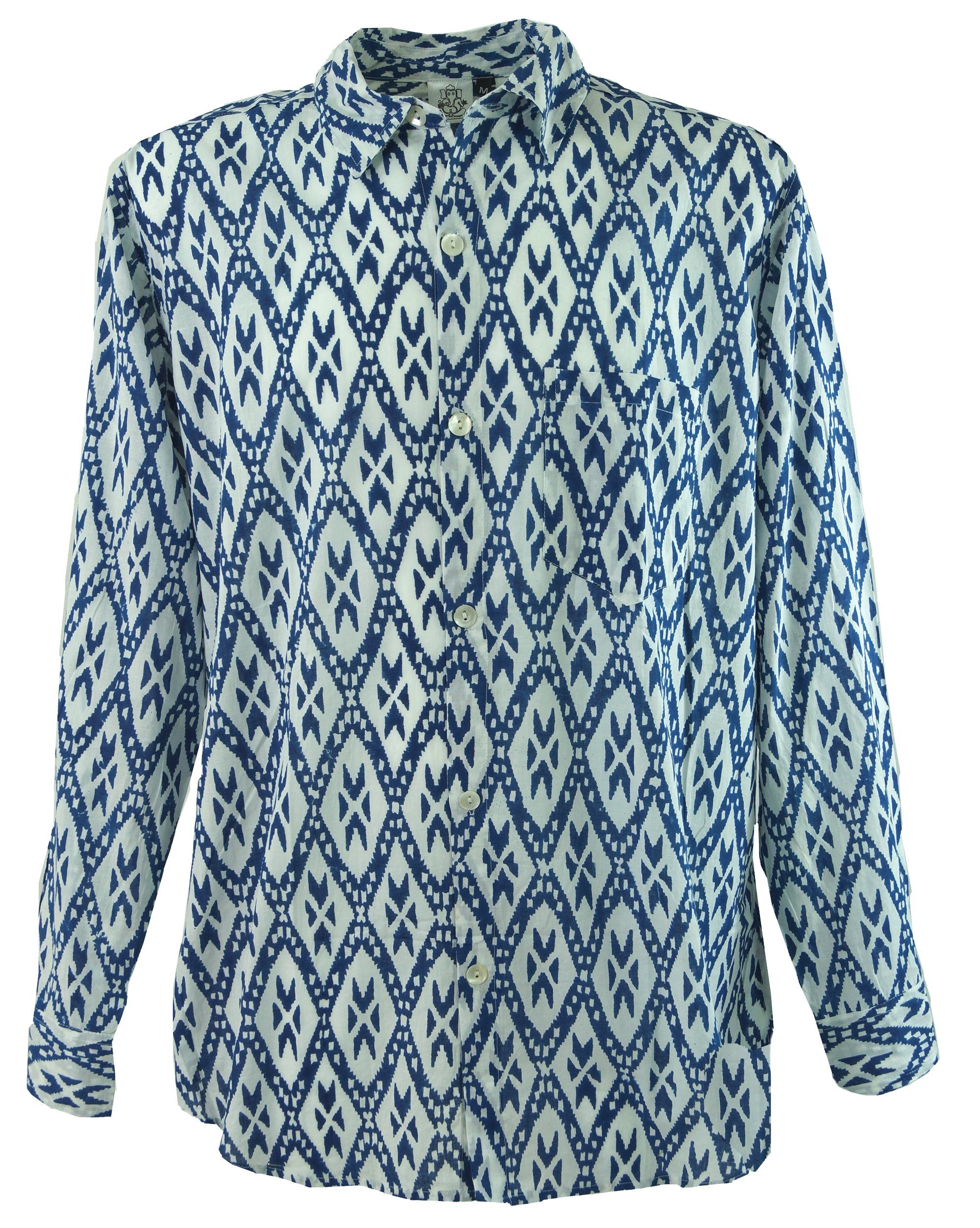 Guru-Shop Hemd & Shirt Goa Hippie Hemd, Herrenhemd - blau Ethno Style, alternative Bekleidung, Retro