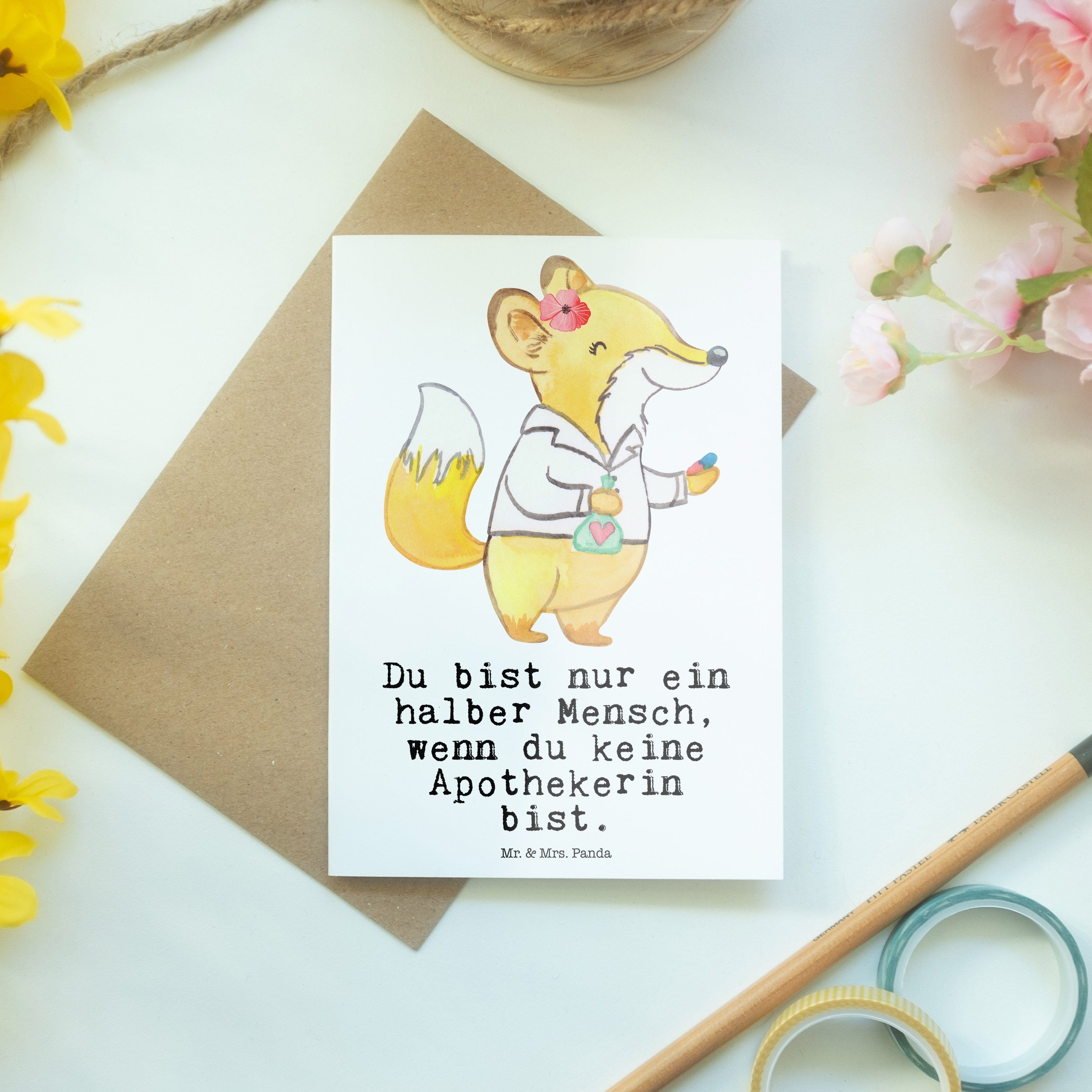 Mr. & Mrs. Apothekerin - krank, - Herz Grußkarte Schenk mit Kollege, Rente, Panda Weiß Geschenk