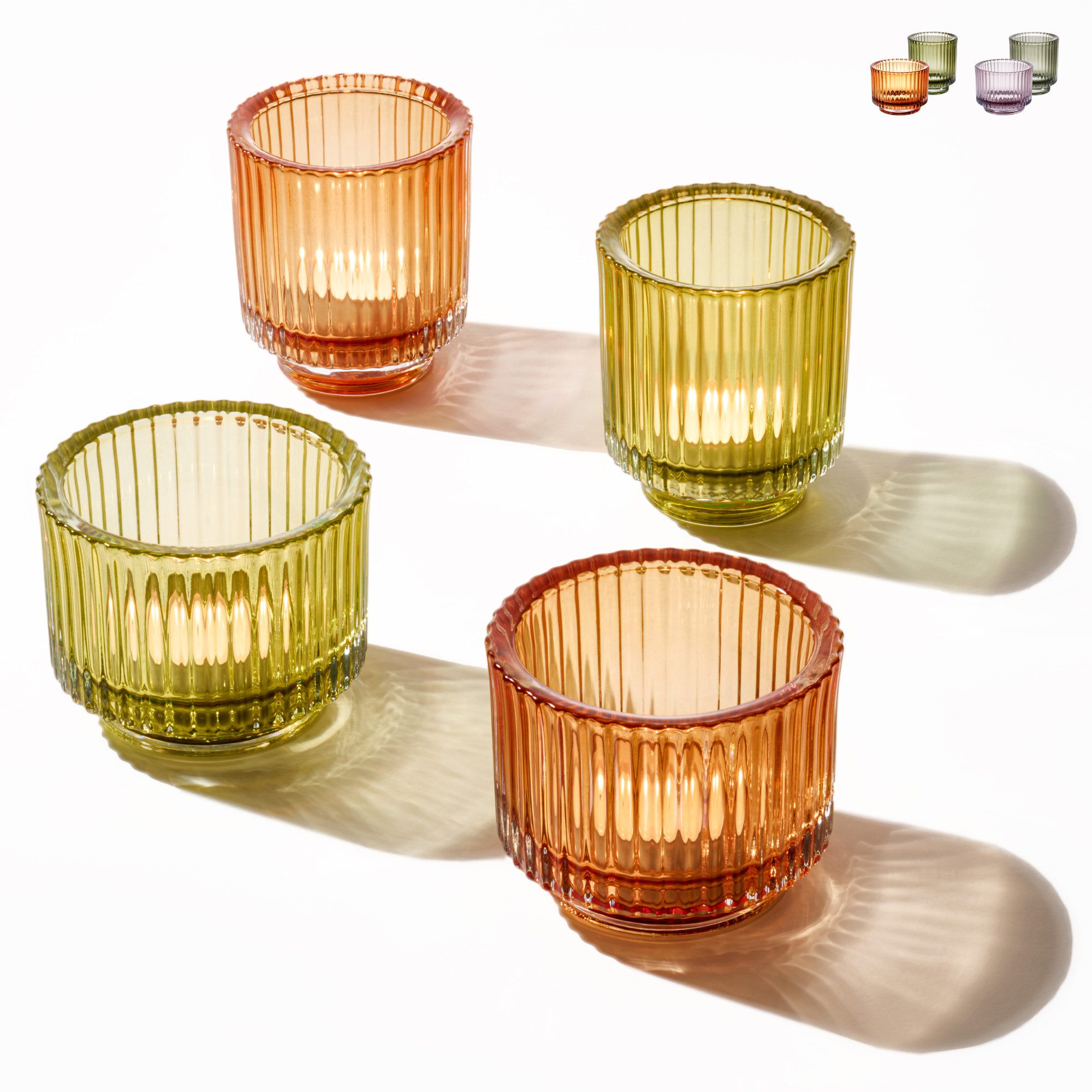 Praknu Teelichthalter Set Gold - Teelichtgläser Grün - Teelicht Glas Im Set Für Tischdeko (4 St), Stabile Kerzenhalter mit Stil für Heimdekoration & Hochzeit