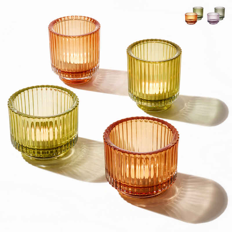 Praknu Teelichthalter Set Gold - Teelichtgläser Grün - Teelicht Glas Im Set Für Tischdeko (4 St), Stabile Kerzenhalter mit Stil für Heimdekoration & Hochzeit