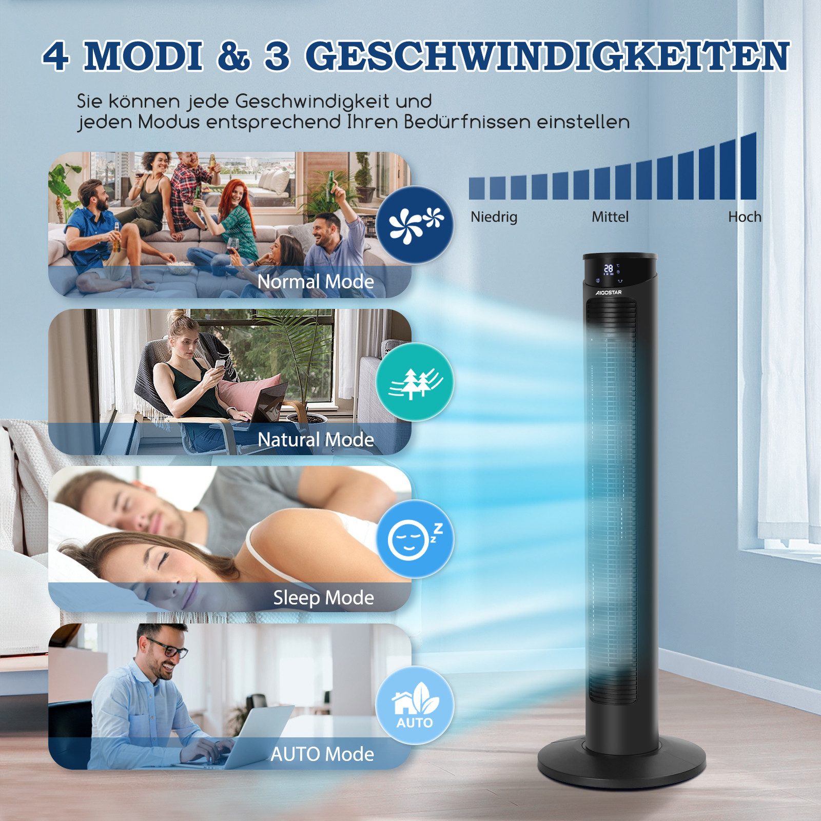 Aigostar Turmventilator Turmventilator mit Fernbedienung, 4 günstig online kaufen