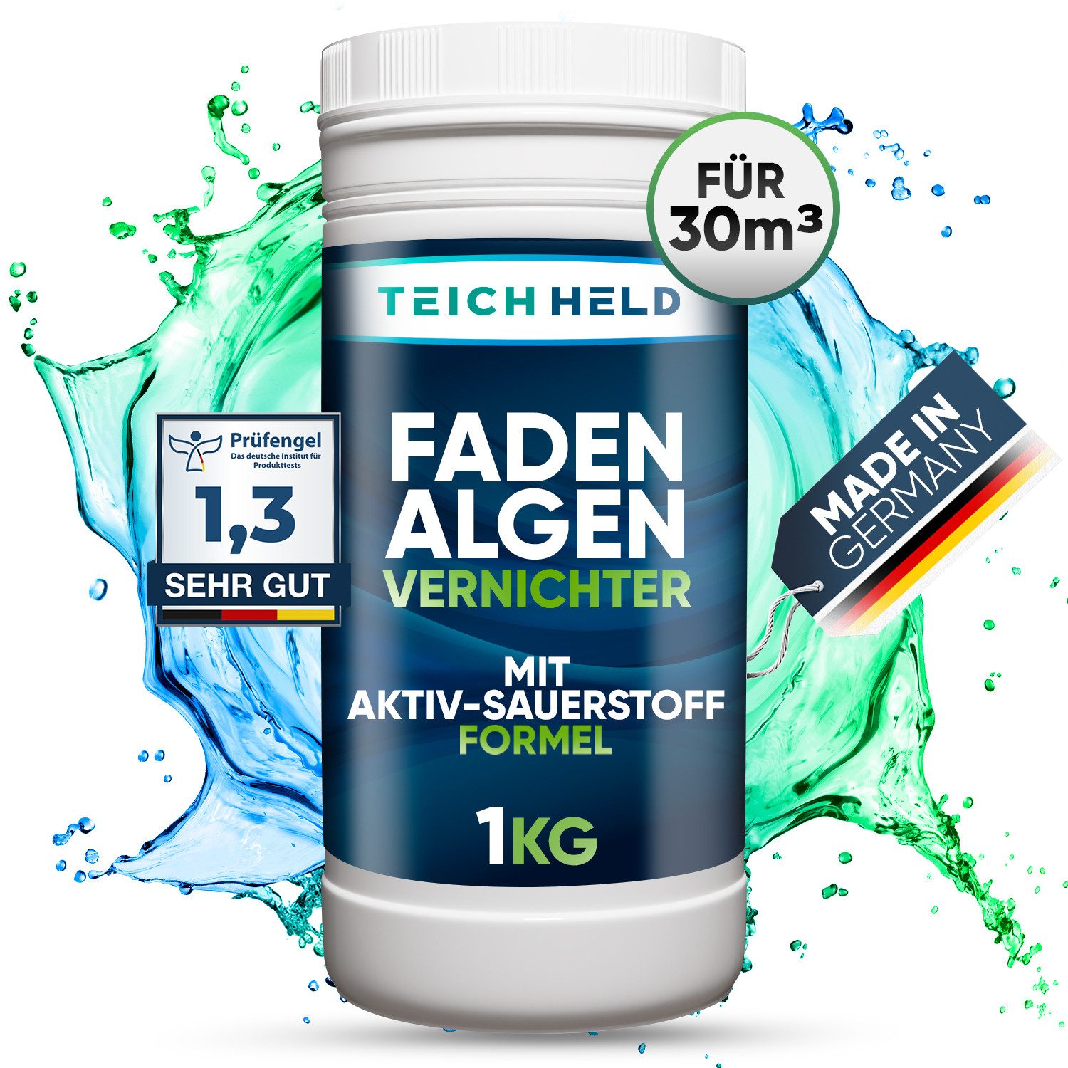 Teichheld Poolpflege Fadenalgen Teich Aquarium Schnell-Aktiv-Formel, (Fadenalgenvernichter Teichpflege, Aktivsauerstoff rückstandsfrei), 1 kg fischverträglich