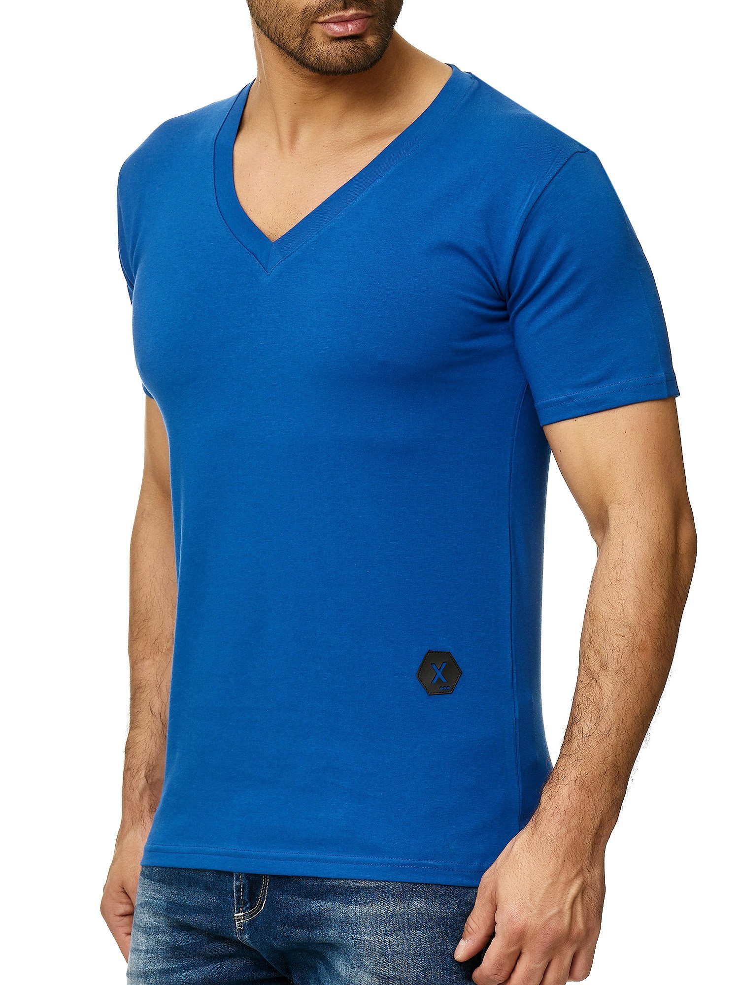 Blau Kurzarmshirt Polo T-Shirt Tee, 1-tlg) OneRedox Fitness Freizeit Casual Royal 1308C (Shirt