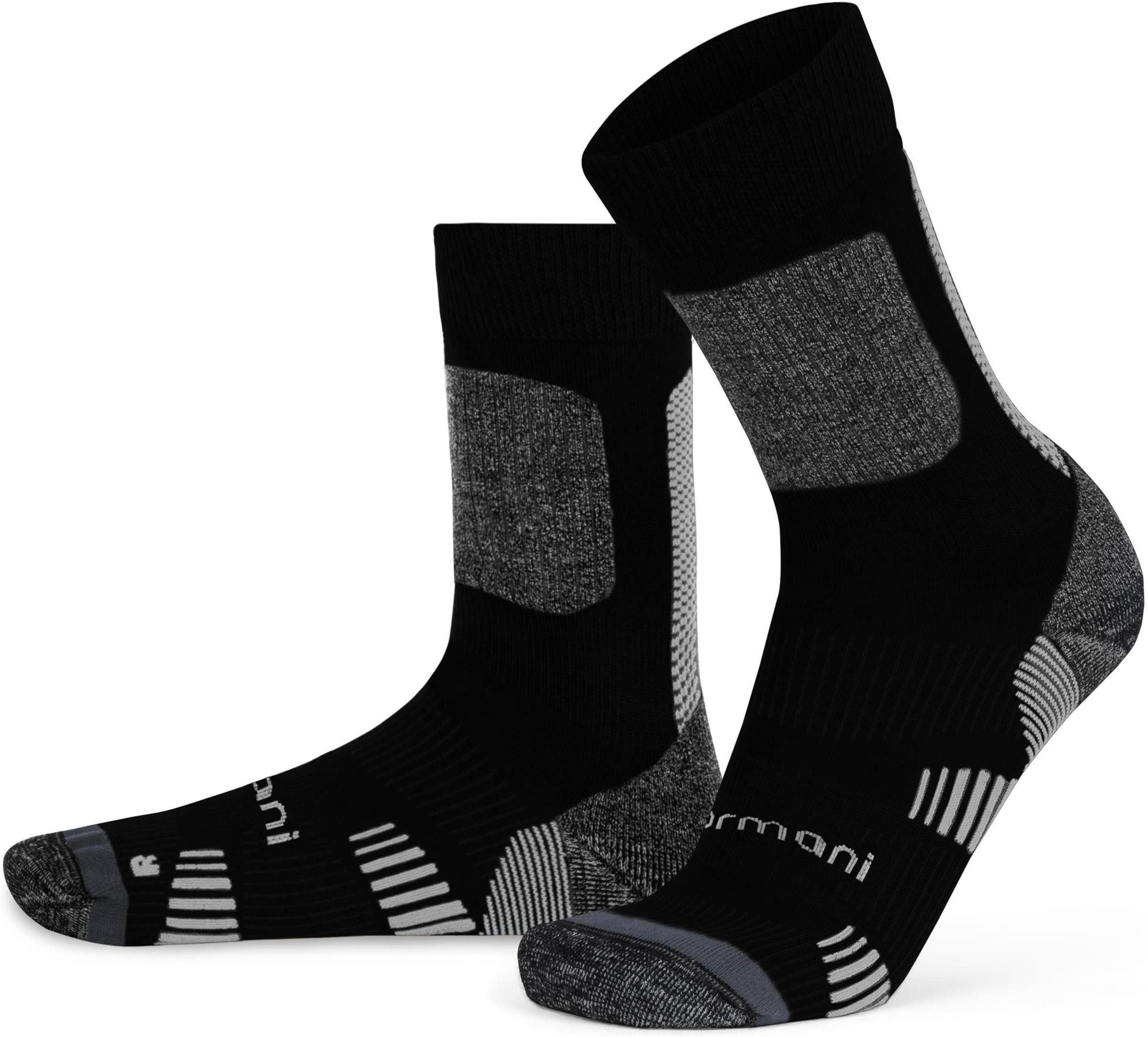 normani Sportsocken 2 Frotteesohle Merinowolle Trekking Schwarz Socken hochwertige mit Paar) (2 Merino