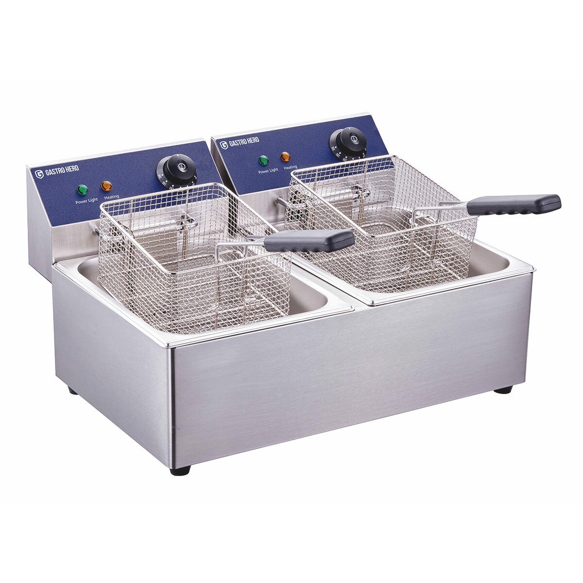 GastroHero Fritteuse Doppel Fritteuse ECO 6+6 Liter Edelstahl Tischfritteuse, 2500 W