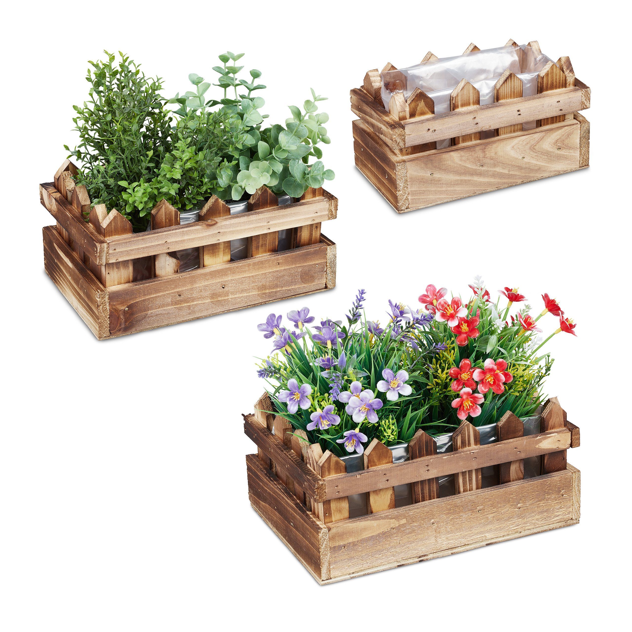 relaxdays Blumenkasten Holz Blumenkasten Zaunoptik 3er günstig online kaufen