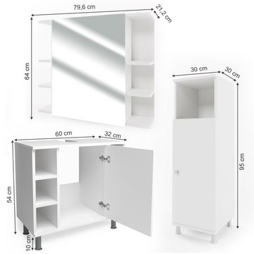 Vicco Badmöbel-Set Badezimmerset FYNN Weiß Set 2, (3-er Set, 3-St., 3-er Set)