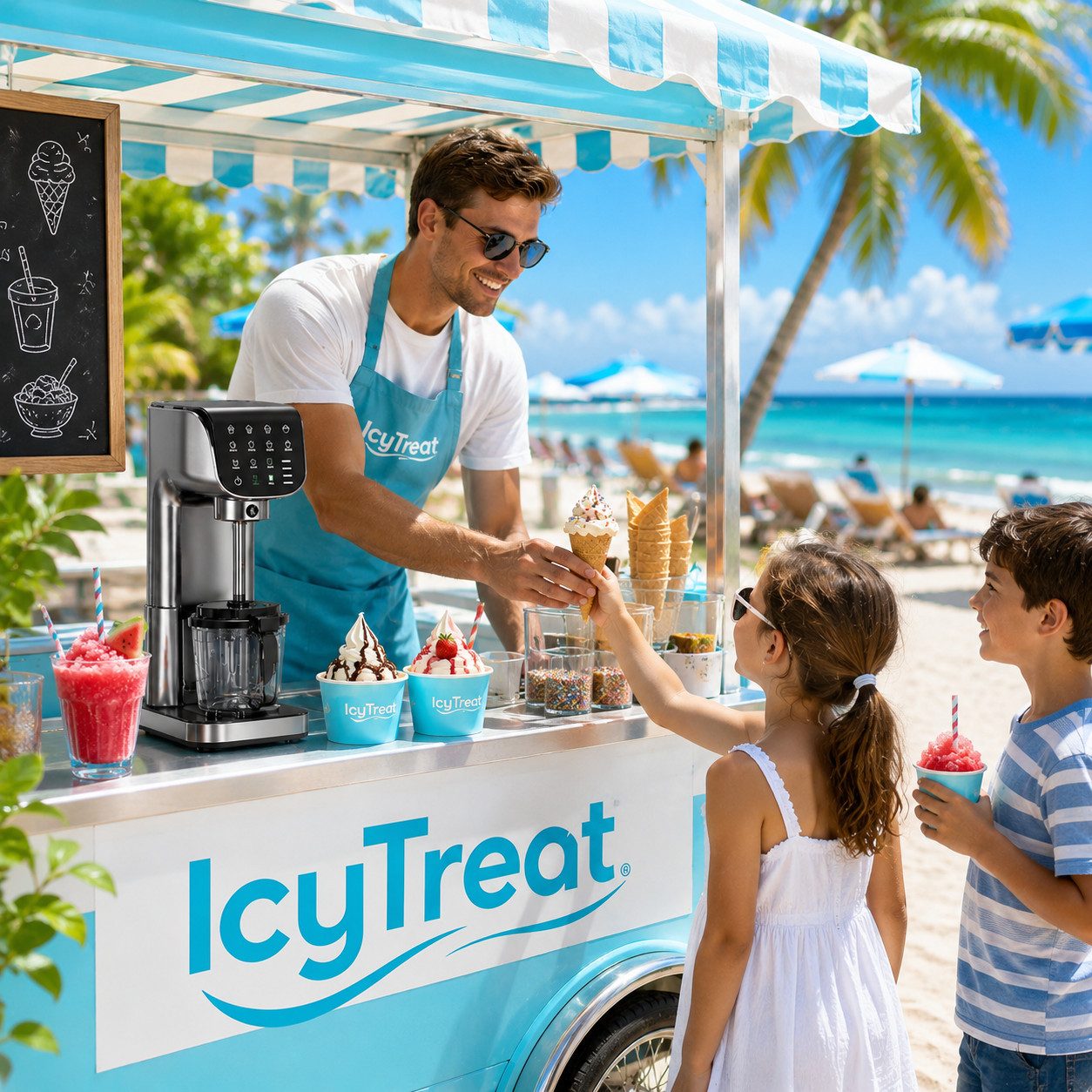 IcyTreat Eismaschine IcyTreat IC-1010 EU 12-in-1 540 ml * 3, 1,6 l, 500 W, inklusive Rezeptheft + Messlöffel, 12 One-Touch-Programme