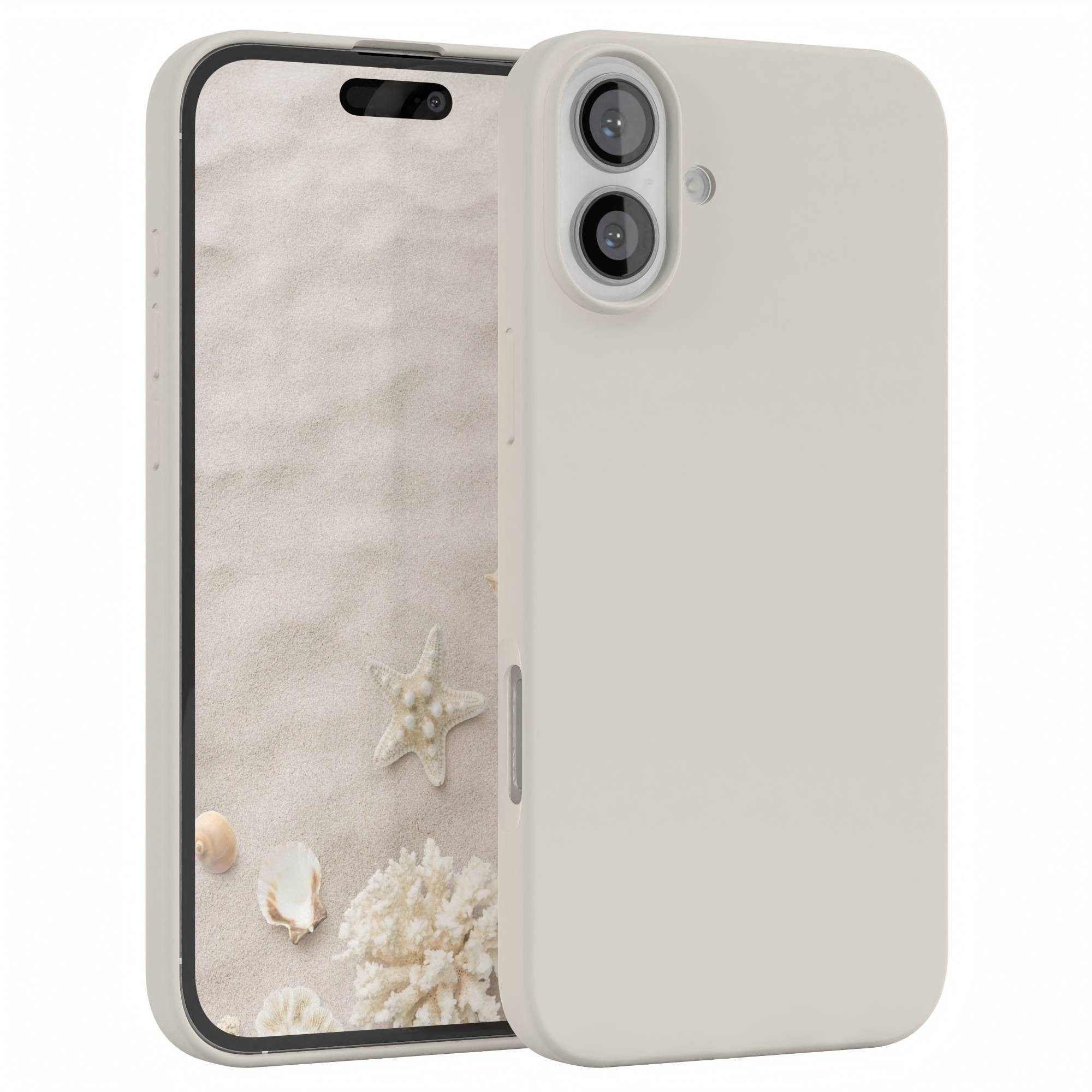 EAZY CASE Handyhülle Premium Silikon Case für Apple iPhone 16 Plus 6,7 Zoll, Hülle Silikon mit Displayschutz Handy Softcase Slimcover Taupe / Beige