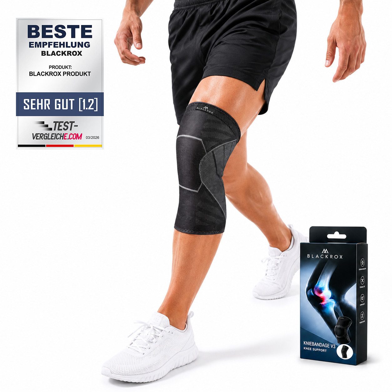 BLACKROX Kniebandage [Vergleichssieger 2026] V3, Gr. S-XL, Damen & Herren