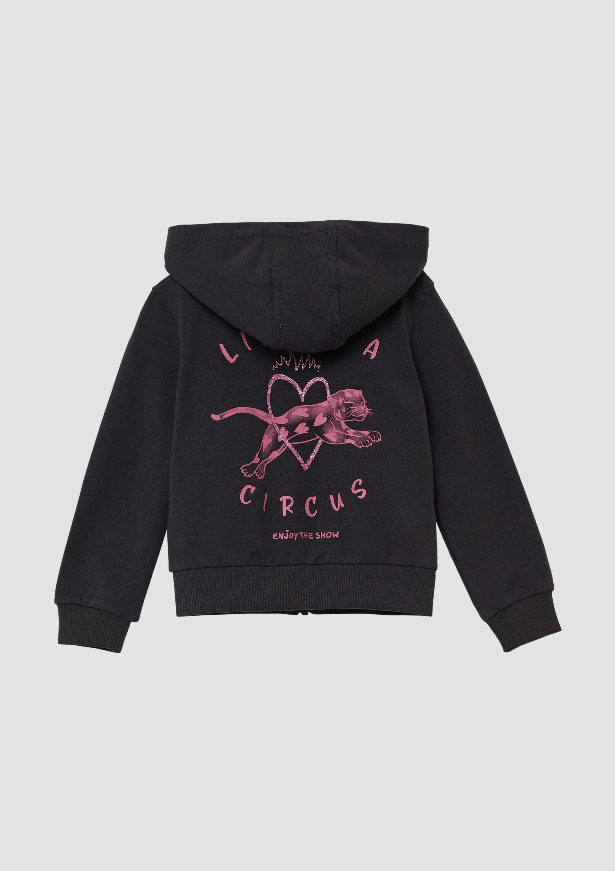 s.Oliver Sweatjacke Sweatshirt Jacke Kuschelige Sweatjacke mit glitzerndem Rückenprint