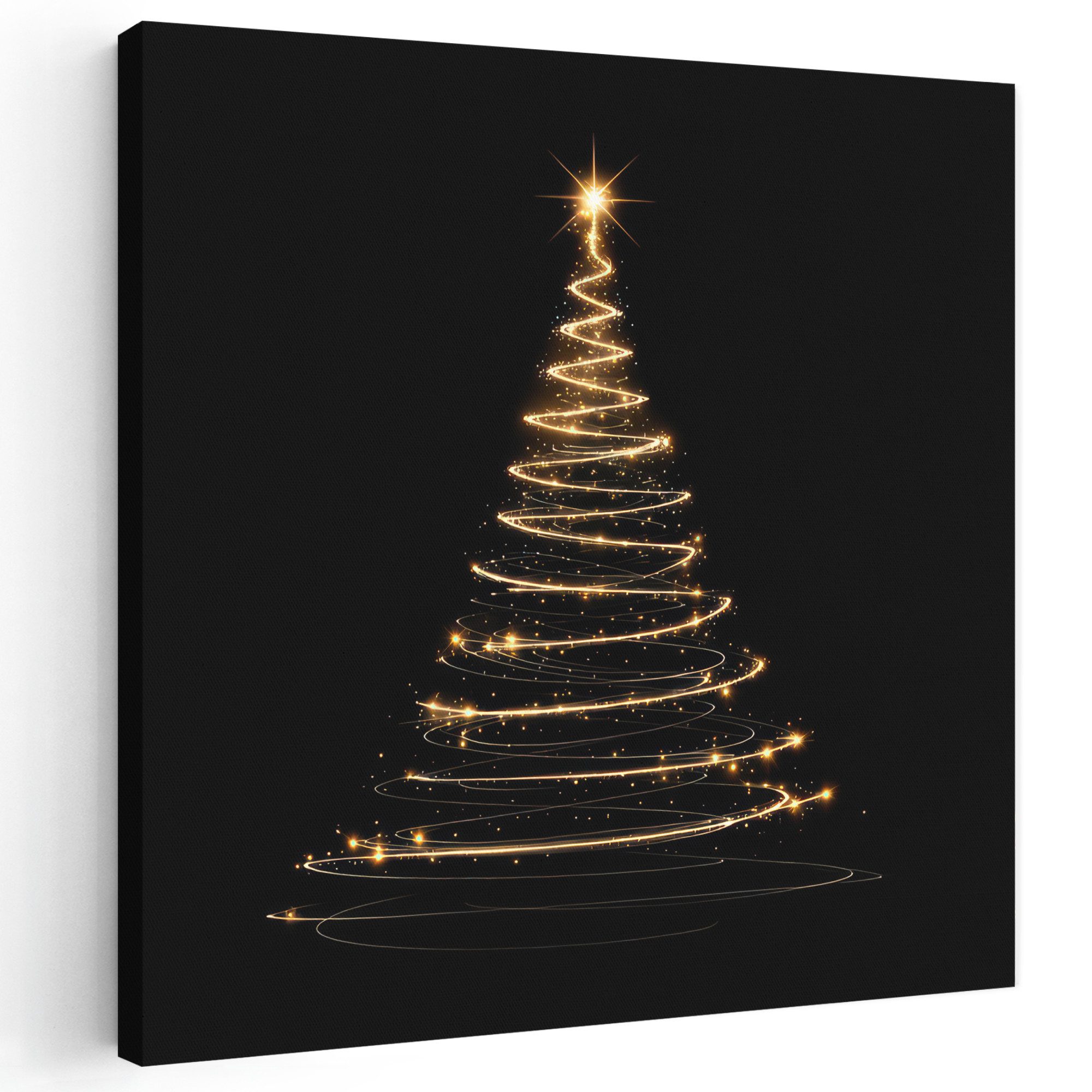 OneMillionCanvasses® Leinwandbild Magie - Weihnachtsbaum - Lichtspiralen - Schwarz, Fotodruck (1 St), Wandbild, Deko Schlafzimmer Wohnzimmer Flur 20x20 cm
