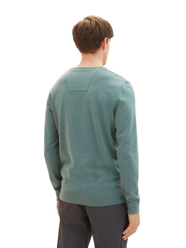 TOM TAILOR Sweatshirt Green Dust Melange 32619 V-Neck Sweater Basic (1-tlg)