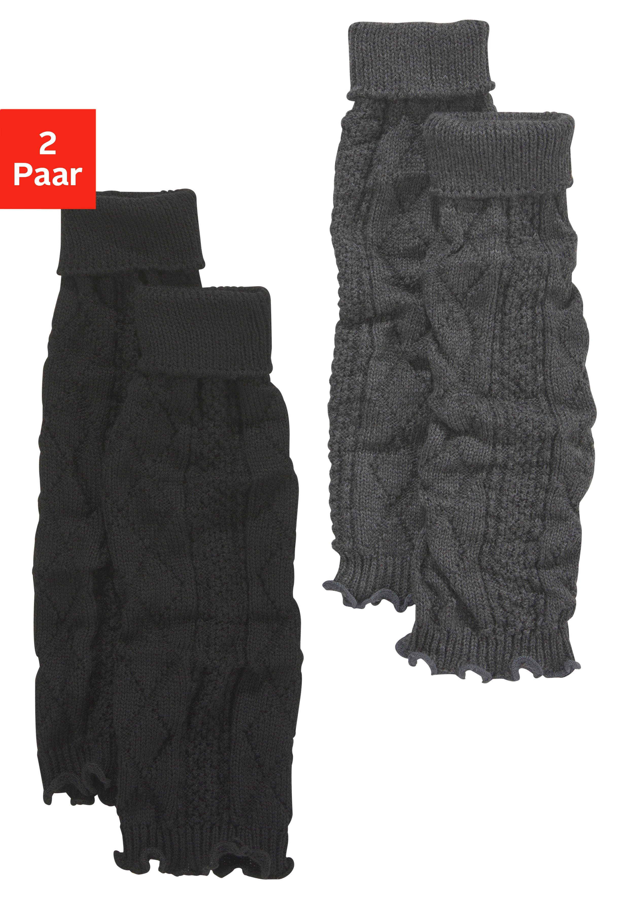 Lavana Stulpensocken (Packung, 2-Paar) mit Zopfstrickmuster 1x anthrazit meliert, 1x schwarz